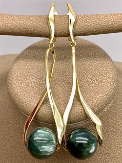 Серьги д.12,5 Серафинит "Клинохлор" арт 079419  Вес 9,65 г - фото 609426