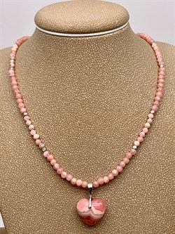 Колье с кулоном р.40 д.3-3,5 д.14-15 Родохрозит Аргентина арт 105149 Вес 12 г - фото 609659