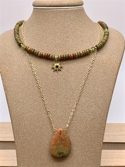 Колье с кулоном р.39-46 д.4-5 д.18-25 Унакит Хризолит Африка арт 105414 Вес 20 г - фото 609818