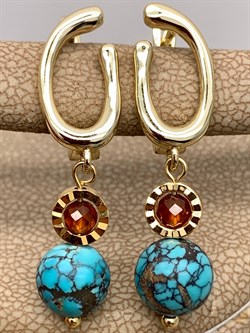 Серьги д.3-8 Бирюза Гранат Спессартин арт  093678 Вес 5,16 г - фото 611359