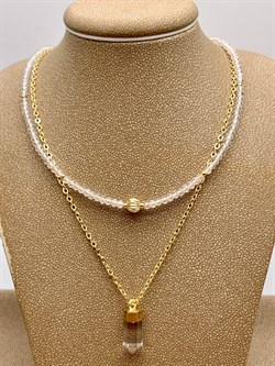 Колье р.40-45 д.2-3 Горный Хрусталь с подвеской 107470 (8,48 гр, 40/45 см +, Горный хрусталь, Бразилия, Граненый, 2х3 м) - фото 619105