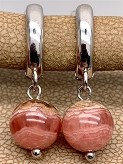 Серьги Родохрозит 105919 (4,39 гр, 9 мм, Родохрозит, Аргентина, Гладкий, Английский замок) - фото 623548
