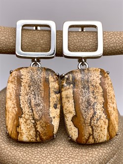 Серьги Песочная Яшма 104812-1 (13,99 гр, Яшма, Африка, Гладкий, 18х25 мм, Английский замок) - фото 624739