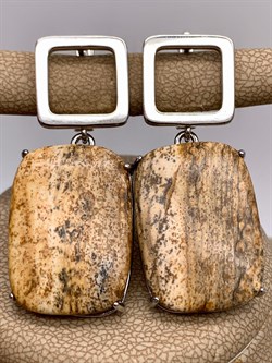 Серьги песочная Яшма 104812-2 (13,49 гр, Яшма, Африка, Гладкий, 18х25 мм, Английский замок) - фото 624762