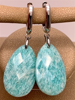 Серьги из Амазонита 110379 (15,61 гр, Амазонит, Перу, Граненый, 18х30 мм, Конго, Бирюзовый) - фото 629263