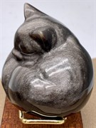 Фигурка Кошка серебристый Обсидиан 097895-1 (128,96 гр, Обсидиан, Мексика, Гладкий, 50х60 мм)