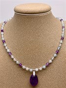 Колье для "Рака" из Аквамарина,Аметиста и Горного Хрусталя 111900 (7,2 гр, 3,5 мм , 38 см +, Аквамарин, Бразилия, Граненый