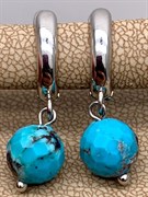 Серьги из Бирюзы 102282-1 (3,45 гр, 8 мм, Бирюза, Хубэй, Граненый, Английский замок)