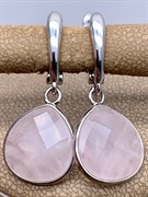 Серьги из камня Розовый кварц 112391 (5,71 гр, Розовый кварц, Бразилия, Граненый, 9х11 мм, Английский замок)