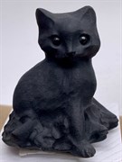 Фигурка резная из Обсидиана &quot;Кошка&quot; 111685 (91,62 гр, Обсидиан, Мексика, Граненый, 55х60 мм, Чёрный)